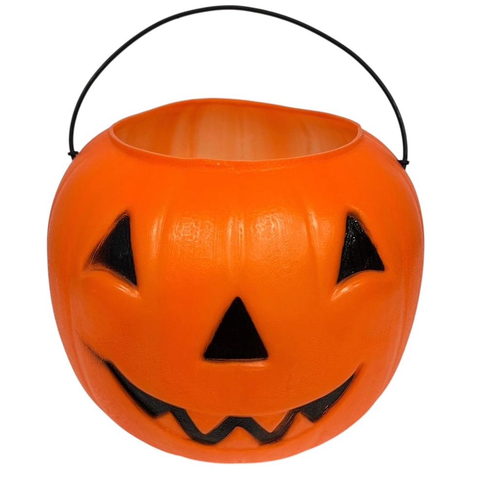 Vintage General Blow Mold Jack O Lantern Candy Bucket Pail 8" Orange Halloween‎
